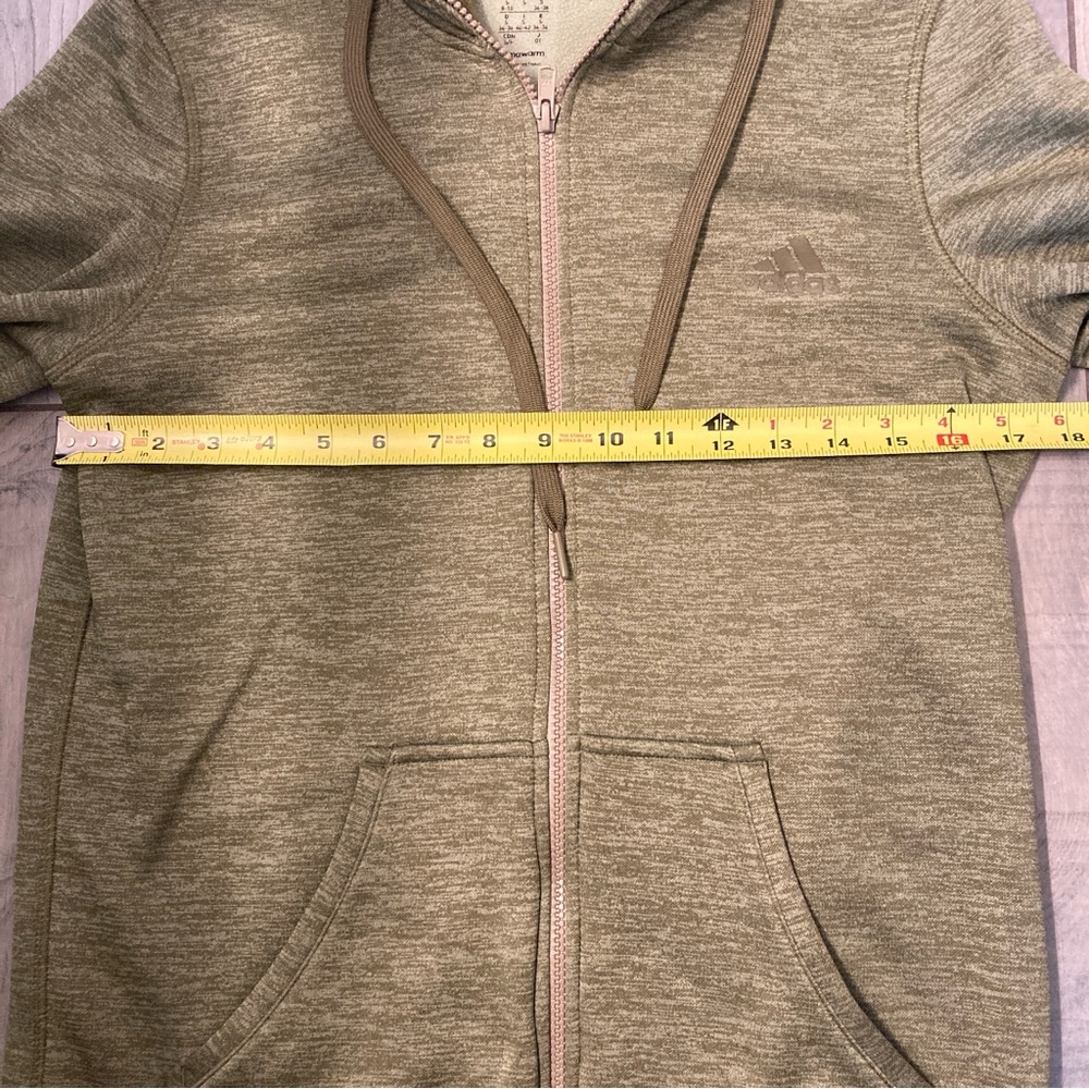 Moss Olive Green Zip Up Hooded Climawarm Adidas Sweater - Picture 2 of 5